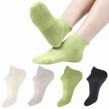 4 Pairs Grip Socks Pilates Socks for Women Non Slip Yoga Athletic for Barre T...