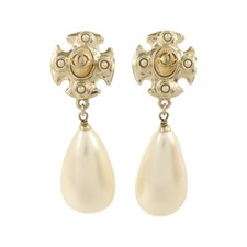 CHANEL CC Earrings O8P PVC/Metal Gold/White