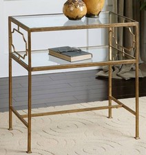 Traditional Iron Accent Side End Table 23 3/4" x 14" Gold Leaf Glass Living Room