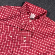Brooks Brothers Button Down Shirt Men XL Red Plaid Oxford Non-Iron Supima Cotton
