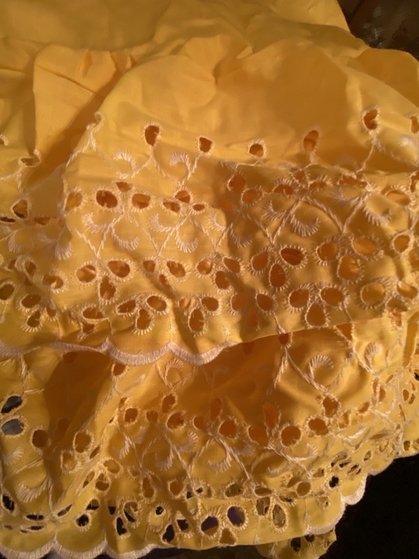 Vintage Yellow Embroidered Eyelet Ruffled /Bedroom/Patio Curtain Panel 80”x 51”