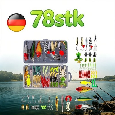 Angelköder Set 78 Stück Wobbler Spinnerbait Forelle Hecht Salzwasser
