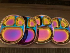 Set of 4 Ahimsa Balanced Bites Divided Plates Sections Stainless Multicolor