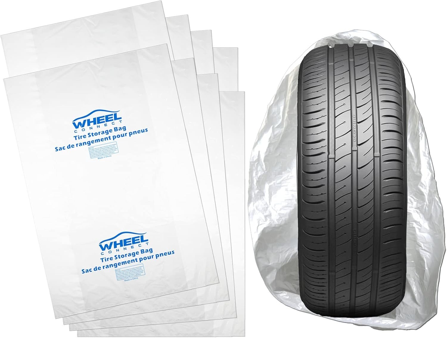 Tire Storage Bags. Made of Polyethylene LDPE Plastic, Large 38”X42”H, White, P