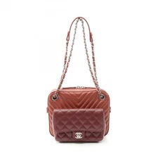 CHANEL V-Stitch Chevron Chain Shoulder Bag Lambskin Brown Bordeaux SHW Used