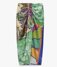 Zara Printed High Waisted Skirt with Knot Midi Size Small 