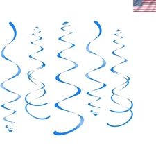 28-Pack Blue Hanging Swirl Decorations - Reusable Plastic Streamers for Parties