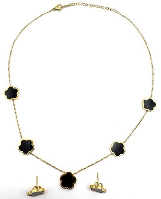 18k Gold Plated 5 Leaf Clover Necklace Earrings 18 in