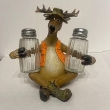 River's Edge Products Salt/Pepper Shakers Funny Deer Poly Resin and Glass Set