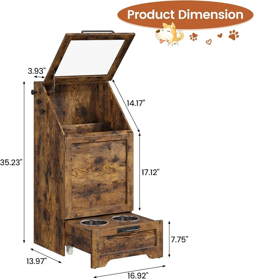 Estación de alimentación para perros con 2 cuencos elevados Estación de alimentación para mascotas + Gabinete de almacenamiento Foto 2 de 4