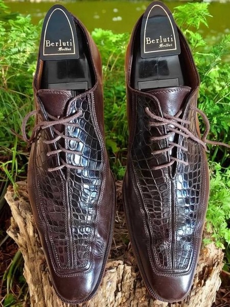 Men A.Testoni Heels Brown Exotic Leather 43