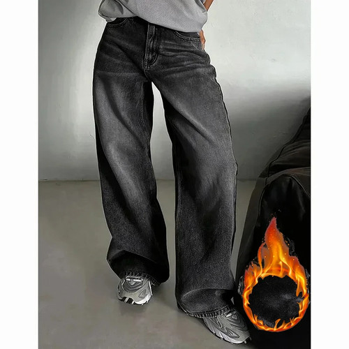 Winter Lady Thermal Plush High Waist Jeans Girls Snow Warm Fleece Denim Pants Fe - Picture 8 of 10