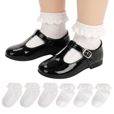 6 Pairs Girls Ruffle Socks Thin Cotton White Frilly Lace Socks, Cute Fancy