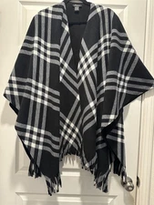 Eivissa Shawl Womens One Size Plaid Fringe Open Front Poncho Wrap Cape