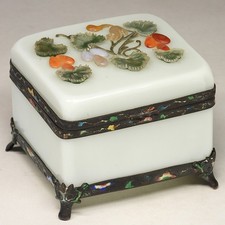Antique Chinese Silver Enamel Peking Glass Dresser Trinket Storage Box