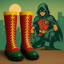 Robin Style Red Cosplay Boots Superhero Sidekick Costume Shoes for Men