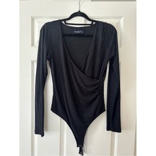 Abercrombie Fitch Black Long-Sleeve Wrap Bodysuit - Size L