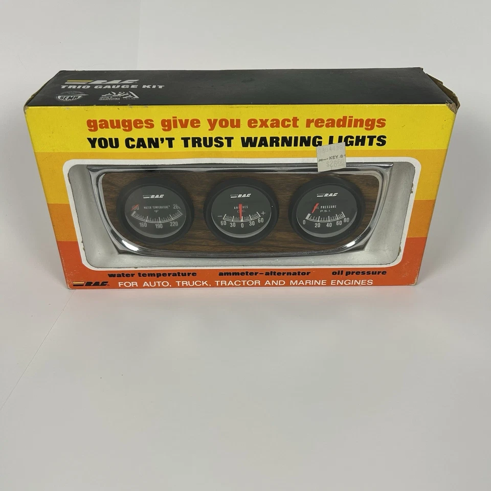 RAC Trio Gauge Kit 1978 NOS Water Temp Oil Pressure Ammeter 12V Foto 2 de 4