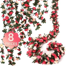 8 Pcs 65.6FT Flower Garland,Rose Garland,Pinkflower Vines for Decoration, Weddin