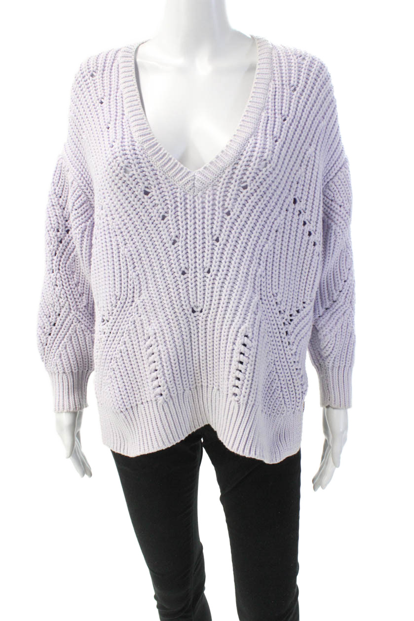 IRO Womens Chunky Knit V-Neck Long Sleeve Pullover Sweater Top Purple Size XSFree Shipping in US $100+ Orders | $6.95 Orders Below