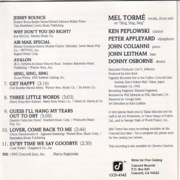 CD Mel Tormé: Sing, Sing, Sing (live) + Ken Peplowski/ John Colianni u.a. - Bild 3 von 3