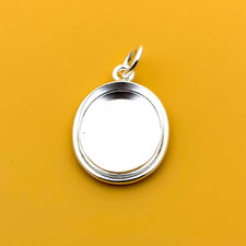 12mm Oval Bezel Pendant Setting 925 Sterling Silver DIY Cabochon Resin Jewelry