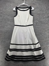 Ann Taylor Dress Womens 2 White Striped Lined Round Neck Sleeveless Party
