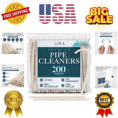 Hard Bristle Pipe Cleaners, 200 Count 6 in   100% Cotton, Flexible Steel Wire...