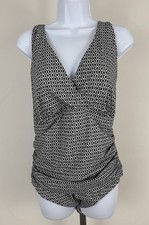 LANDS' END Women's Navy/White Diamond Print Ruched Waist Bathing Suit 22W NWOT