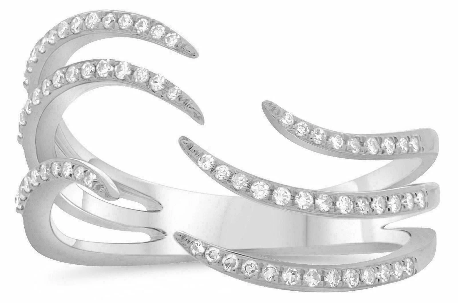 ESTATE .20CT DIAMOND 14KT WHITE GOLD 3D CLASSIC TRIPLE OPEN WAVE PAVE FUN RING