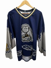 VTG 90s Long Beach Ice Dogs Medium Hockey Jersey IHL Bulldog Patch SP Apparel