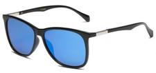 Classic Lightweight Stylish Sunglasses Gloss Black Frame Blue Mirror Lens Unisex