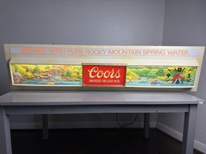 Rare Vintage Coors Lighted Beer Sign Rocky Mountain Waterfall 51” + Clock WORKS