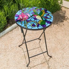 Smart Garden Hummingbird Hand Painted Glass Table 50cm x 35cm Weather Resistant