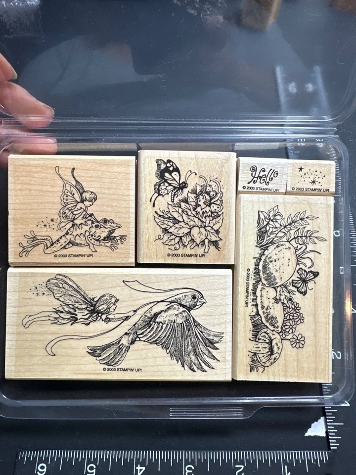 Stampin Up! Juego de 6 estampillas de goma montadas en madera de Fairyland diseños de naturaleza y hadas Foto 2 de 3