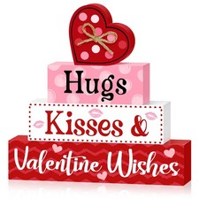 Valentine's Day Table Signs Decorations, Wooden Blocks Heart Shape Love Sign ...