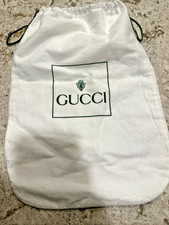 Vintage GUCCI Drawstring Dust Bag White w/Green Lettering And Logo 12.75"x8.25"