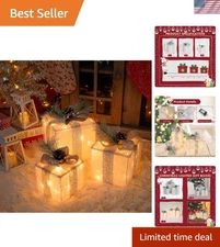 Set of 3 Christmas Lighted Gift Boxes with 60 LED Lights, Plug-in Holiday Dec...