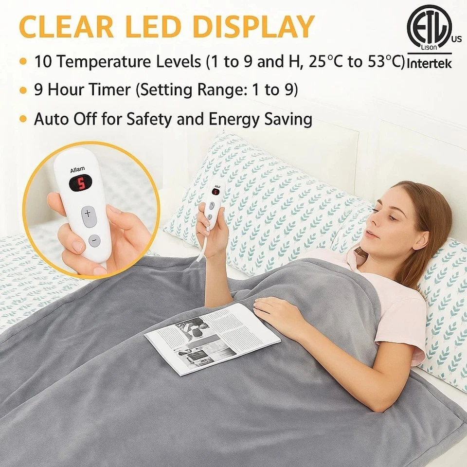 MIA & COCO Electric Heated Throw Blanket Washable Fleece Sherpa 10 Heat Levels Christmas