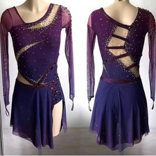 vestito competizione pattinaggio figura ghiaccio ginnastica costume vestito tinta viola