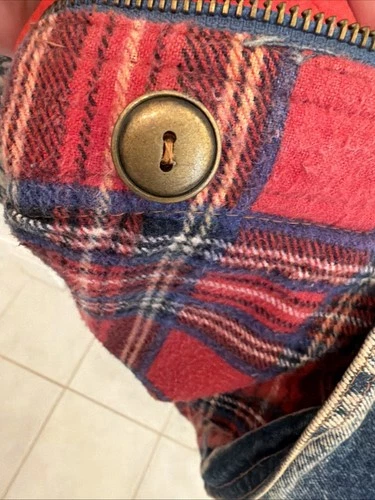 Rare Vintage “Current Seen” Acid Washed Denim Jacket 70s/80s Plaid Lining image 14