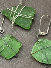 Finberg Sterling Silver 925 Sea Glass Necklace and Earrings Set Antique