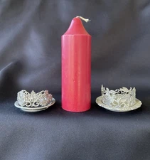 Vintage Radcliffe & Partylite Pewter Pillar Candle Holders & Colonial Candle