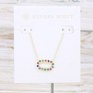 Authentic NWT Kendra Scott Elisa Open Frame Multi Zirconia Pendant Necklace Gold Plated