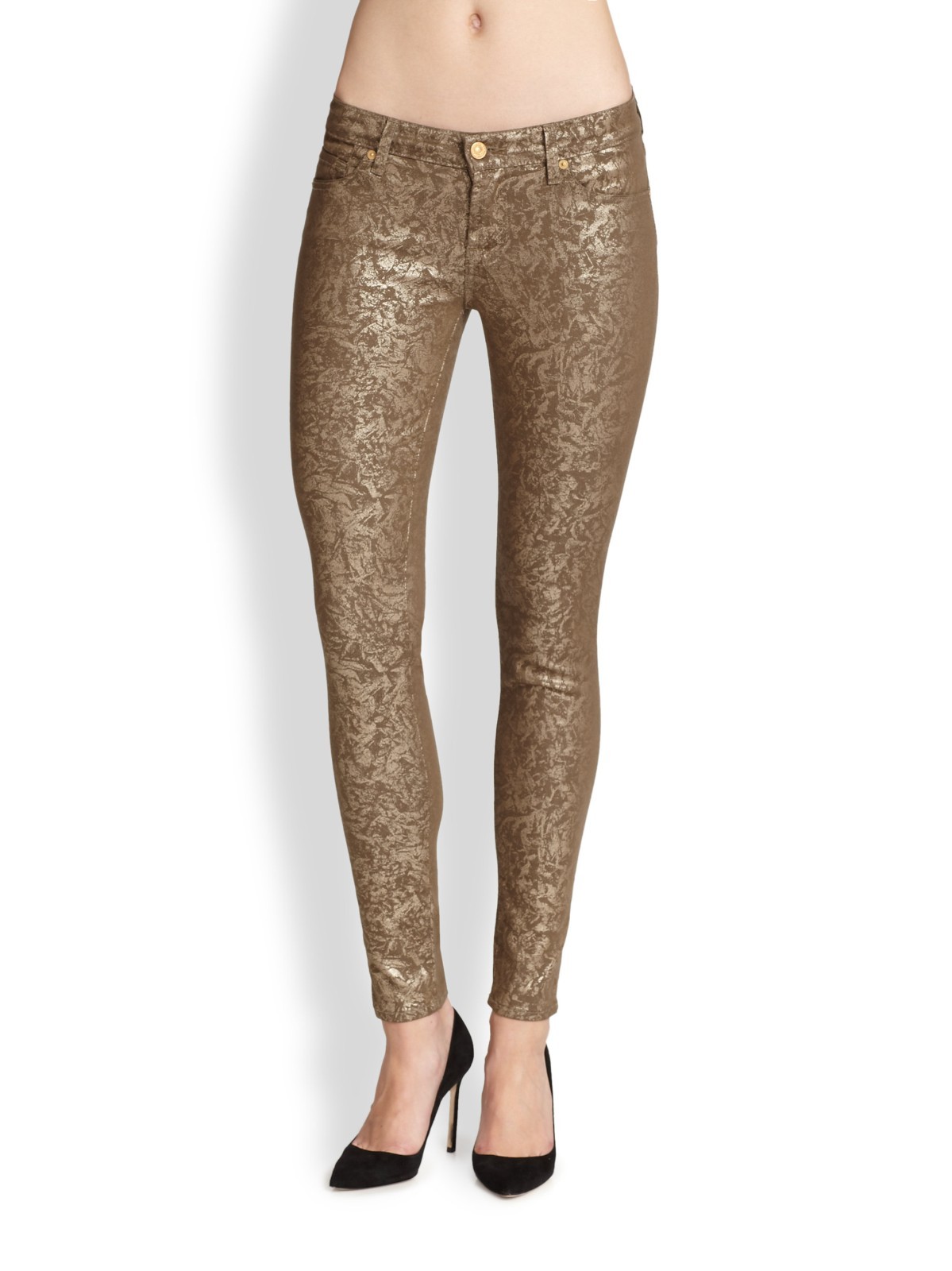NWT 7 FOR ALL MANKIND Sz24 THE SKINNY LEAF Gold LASER CLASSIC SKINNY JEANS 225 NWT 7 FOR ALL MANKIND Sz24 THE SKINNY LEAF Gold LASER CLASSIC SKINNY JEANS 225