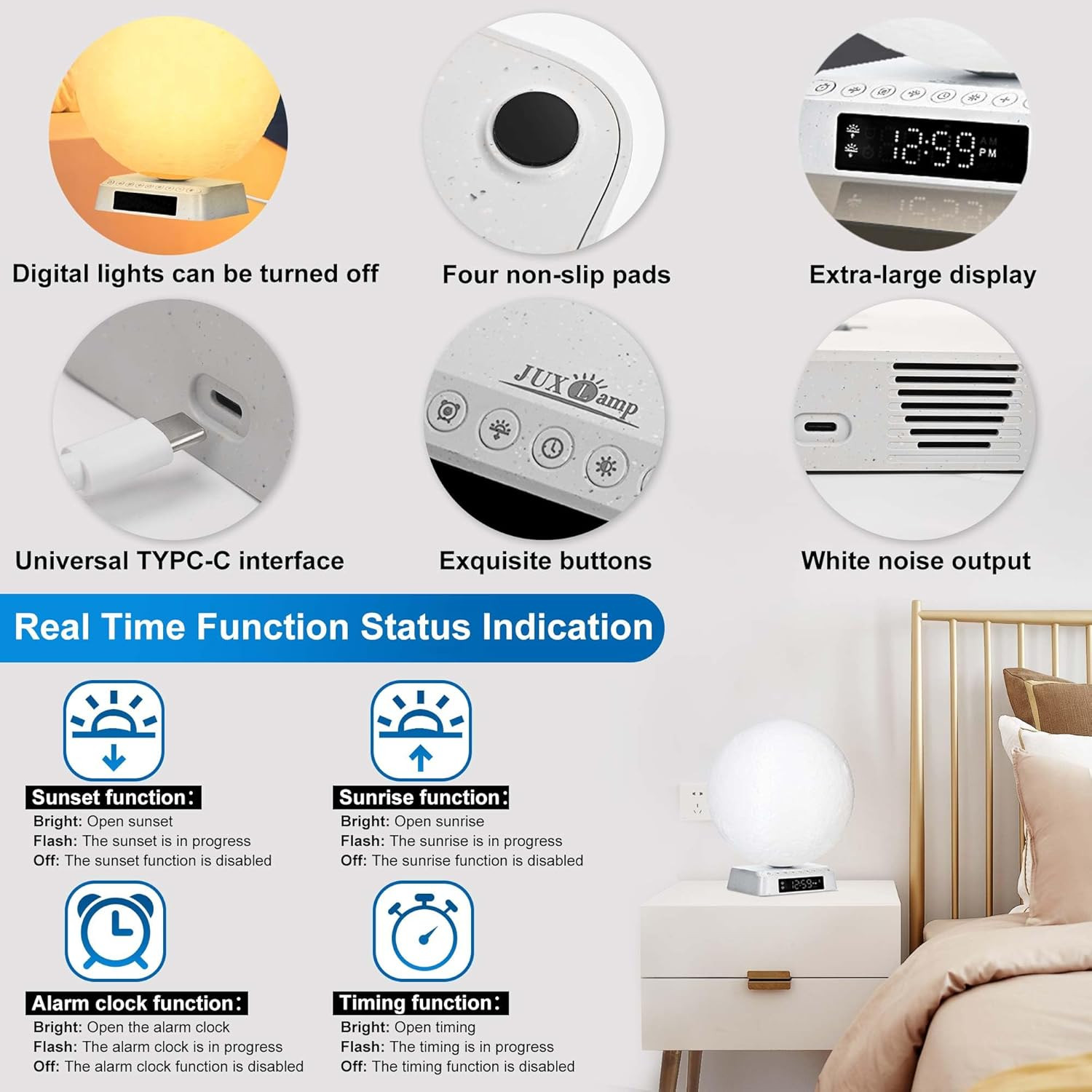 Smart Sunrise Alarm Clock & Moon Lamp with APP Control & White Noise