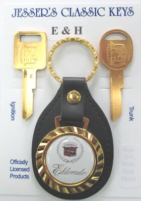 White 52G1 Cadillac ELDORADO Royal Classic Gold Tone Leather E/H Keys Set