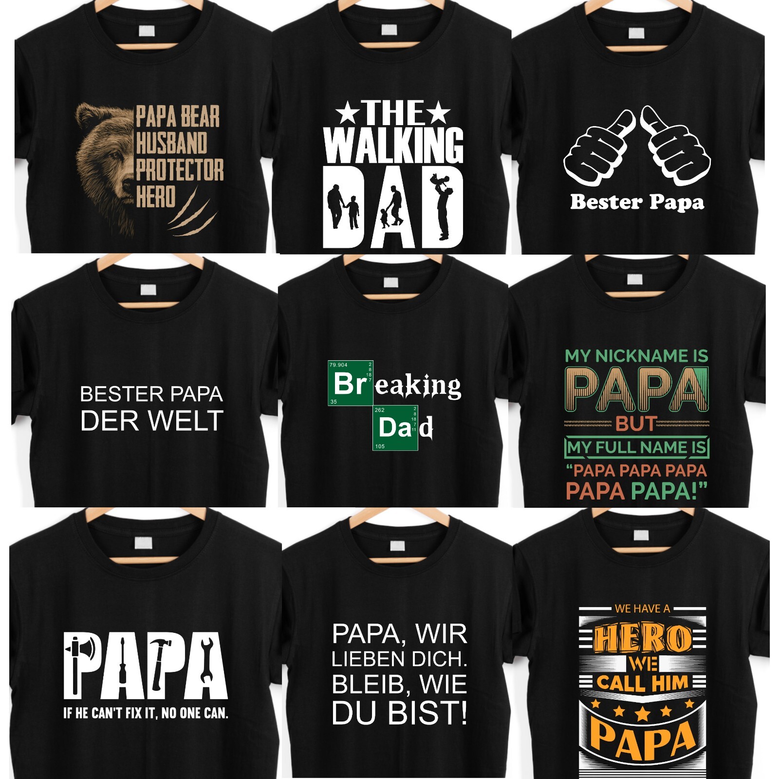 Papa T-Shirt DAD Fun Eltern Vatertag Geschenk Kinder Geburt Weihnachten