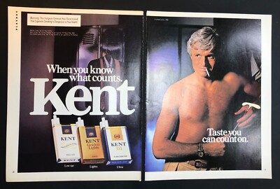 kent silver cigarettes vintage 1970s 2-page mag print ad KENT Silver Fox Cigarettes smoke mancave