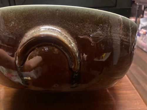 Vintage MCM Stoneware Pottery Brown Blue CASSEROLE Extra Large Pot Unmarked - Picture 8 of 12